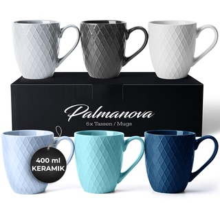 MIAMIO – 6 x 400 ml – Kaffeetassen Set/Becher – Moderne Keramik Tasse Matt – Kaffeetasse groß – Palmanova Kollektion (Ocean)