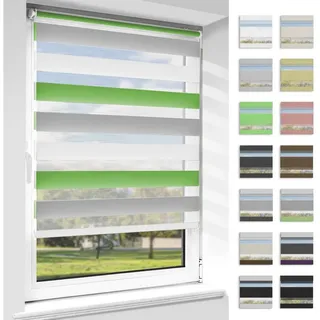 Doppelrollo rollos Ohne Bohren 130cm/150cm, Vkele, freihängend,Blickdicht,Lichtschutz und verspannt, Klemmträger,Klemmfix, rollo für Fesnter und Tür grau|grün 35 cm x 130 cm