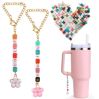 AIERSA Tassen-Charm-Zubehör für Stanley 1,2 l Becher-Griff, Buchstaben-Namensschilder für selbstgemachte Wasserflaschen-Charms, Blumenmuster