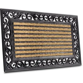 Hanse Home Fußmatte Kokos und Gummi für Innen und Außen - Outdoor Schmutzfangmatte Natur, Kokosmatte Outdoor Streifen Ornamente, Wetterfest und Rutschfest für Flur, Terrasse, Eingangsbereich - 45x75cm