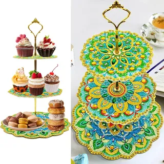 3 Stufig DIY Diamant-Malerei Cupcake Stand, Essen Tablett, Diamond Painting Serviertablett, Diamant Malerei Anzeigeturm Tablett, Cupcake Ständer für Geburtstag, Hochzeit (Mandala-D)