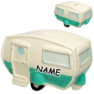alles-meine.de GmbH große XL - Spardose - Wohnwagen/Wohnanhänger - Camper - inkl. Name - aus Porzellan/Keramik - mit Verschluss - Sparschwein - Camping Hobby - stabile Sparbü..