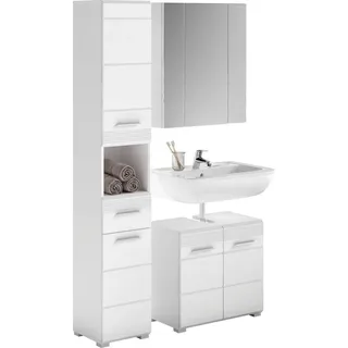 INOSIGN Badmöbel-Set »Malmö, 3 teilig, bestehend aus:«, (Set, 3 St.), Hochschrank, Waschbeckenunterschrank, Spiegel, weiß