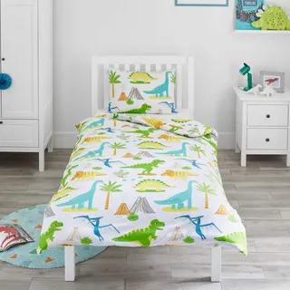 Bloomsbury Mill - Kinderbettwäsche 135x200 - Dinosaurier - Bettwäsche 135x200 Kinder Set für Mädchen und Jungen - Dino Wendebettwäsche und Kissenbezug - Einzelbettwäsche-Set