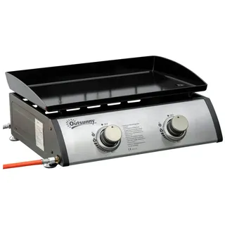 kowdom Gasgrill Kompakter 2-Brenner-Tischgrill mit Antihaft-Plancha, Tischgrill, Herausnehmbare Fettwanne, verstellbare Füße, Antihaft-Plancha