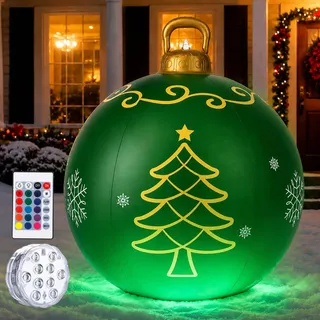 LORESJOY Weihnachten Aufblasbar Ball, 60cm Aufblasbare Weihnachtskugeln, Beleuchtete Weihnachtskugeln für die Weihnachtsdekoration, für Hof,Rasen,Veranda,Weihnachtsbaum PVC Weihnachtsball