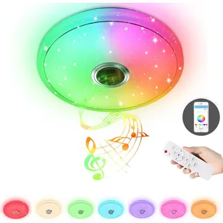 LZQ LED RGB Deckenleuchte Dimmbar mit Bluetooth Lautsprecher, LED Deckenlampe mit Fernbedienung oder APP-Steuerung, RGB Farbwechsel, Musikwiedergab...
