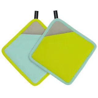 REMEMBER Topflappen 2er Set "Lemon" - 100% Baumwolle - Gestreife Topflappen