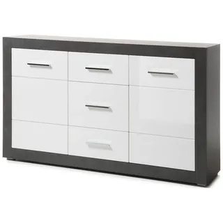 Lomadox Sideboard ETON-61, weiß mit Betonoptik dunkel 164/97/42cm weiß