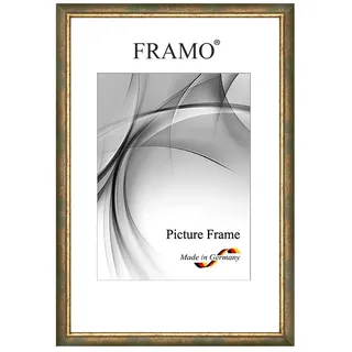 FRAMO Barock Bilderrahmen 50 x 80 cm aus Massivholz | Grün Gold | Farbe/Größe wählbar | Retro Vintage Antik Rahmen N°067
