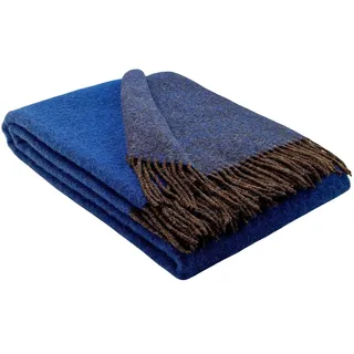STTS International Wolldecke 100% Schurwolle Wohndecke in versch. Farben 140 x 200 cm Tagesdecke Schurwolldecke Woll-Plaid Tirol (Braun-Blau (Double face), 140 x 200 cm)