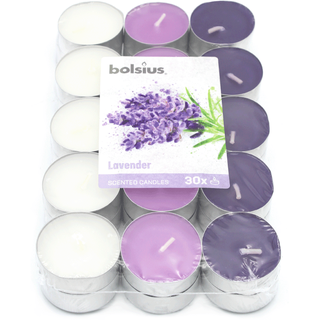 Duft-Teelichter, mehrfarbig, Französischer Lavendel, BOLSIUS, Ø38 mm, Brenndauer ca. 4h, 30 Stück pro Verpackung