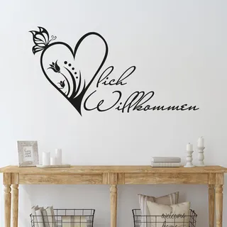 GRAZDesign Wandtattoo Flur Herzlich Willkommen, Wandsticker Flur und Diele, Eingang, Sprüche Wandsprüche, Sticker Aufkleber modern - 76x40cm / 091 gold