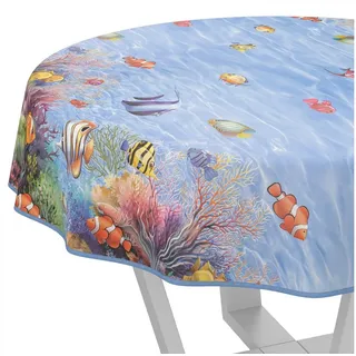 ANRO Wachstuch-Tischdecke abwaschbar Rund 120 cm Aquarium bunt