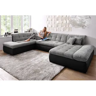 DOMO collection Wohnlandschaft DOMO COLLECTION "MORIC 353x216x80 cm, mit viel Platz, U-Form, auch in Cord", grau (schwarz, weiß, grau), B:353cm H:80cm T:216cm, Microfaser PRIMABELLE / Struktur (90% Polyester/ 10% Polyacryl);Kunstleder SOFTLUX / Struktur (90% Polyester/ 