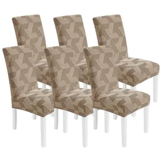 LuxusKollektion Stuhlbezug Stuhlhussen Stretch Hochlehner Waschbar Kratzfest Khaki 6er Set