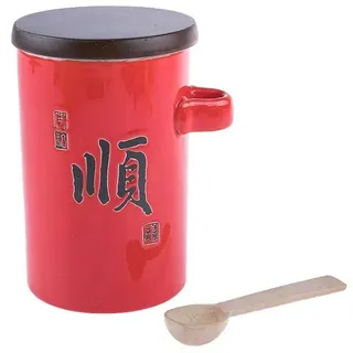 lachineuse – Rote chinesische Teekanne – luftdichte Teeaufbewahrung aus Porzellan – mit Löffel und Deckel – chinesisches Ideogramm – traditionelles asiatisches Geschirr – asiatische Geschenkidee