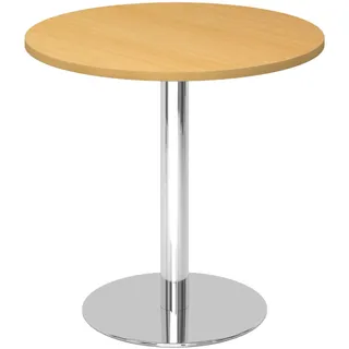 bümö Besprechungstisch, Esstisch klein, Tisch rund 80x80 cm in Buche, Gestell: verchromt - kleiner Rundtisch für 2 Personen mit Holz-Platte, Säule