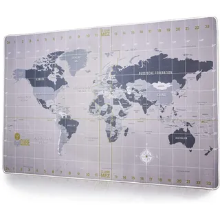 digitCUBE Schreibtischunterlage Weltkarte Deutsch 90x60cm - Schreibunterlage für Schreibtisch - XXL Unterlage Silber
