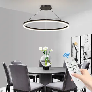 Mikeru 40cm Runder Pendelleuchte, LED Pendelleuchten Höhenverstellbar 10% Bis 100% Dimmbare Büro Modern Beleuchtung Hängeleuchte 1 Ring für Kücheninsel, Wohnzimmer