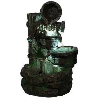 BIRENDY Dekofigur Springbrunnen Holz Krüge mit 3 LEDs G53-17086 Brunnen-4 Dekobrunnen
