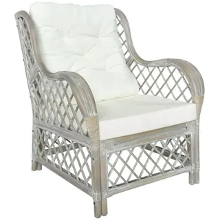 vidaXL Sessel mit Kissen Grau Natur-Rattan und Leinen