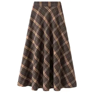 TEidea Rock Damen Herbst Und Winter Wollrock Mit Hoher Taille: Retro Karierter A-Linie Langer Faltenrock
