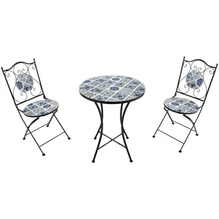 AXI Amélie Bistroset 3-teilig mit Mosaik Design Delftblau | Bistrotisch mit 2 Stühlen | Bistro Gartenmöbel Set für Garten/Balkon/Terrasse | Balkonset/Sitzgruppe