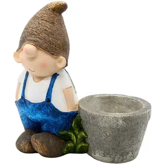 Wichtelstube-Kollektion XL Gartenfigur Hans mit Pflanzgefäß, Dekofigur Outdoor aus Polyresin Gartendeko Wetterfest für Außen Balkon und Flur 31 x 17 x 34 cm