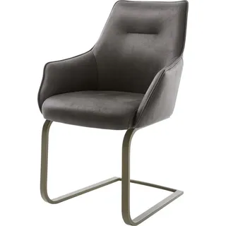 DeLife Freischwinger Alja-Flex mit Armlehnen Anthrazit Vintage Freischwinger flach Effektfinish Titan Taschenfederkern,