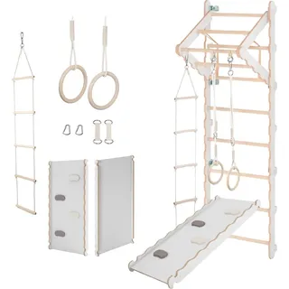 MAMOI® Klettergerüst Indoor, Sprossenwand für kinderzimmer mit Rutsche, Turnringe kinder für klettern, Kletterwand und spielgeräte, Turngerät... - Weiß