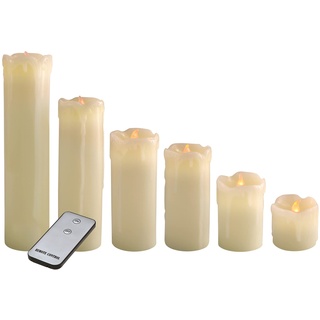 X4-LIFE 6 LED Kerzen mit Wachstropfen, 6er-Set, Fernbedienung, LED Echtwachskerzen, mit Batterie, warmweißes Kerzenlicht, täuschend echt flackernde Flamme, 5cm 8cm 10cm 13cm 18cm 23cm, dekorativ