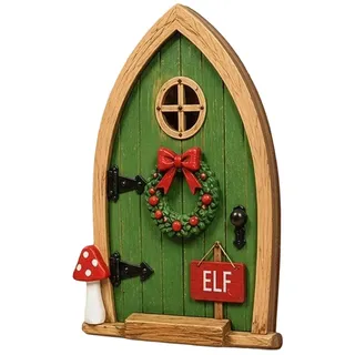 Wichteltür Zubehör Weihnachten Bemaltem Holz Wichtelhaus Weihnachtsdeko | Weihnachtswichtel Tür Set Miniatur Niedliche Deko Wichteltür Ornament Verspieltes Ambiente zu Hause