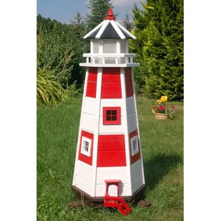 Garten-Leuchtturm - Höhe 1,10 m - rot/weiß - Solarbeleuchtung - Rot/Weiß