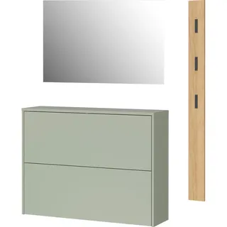 Livetastic Garderobe Gw-Binetto, Grün, Eiche, Glas, Holzwerkstoff, 3-teilig, 130x200x27 cm, Made in Germany, Beimöbel erhältlich, hängend, Garderobe, Garderoben-Sets & Serien, Garderoben-Sets