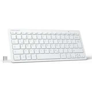 TeckNet Kabellose Tastatur, QWERTZ, Layout Mini Wireless 2.4GHz USB Weiß 78 Tasten