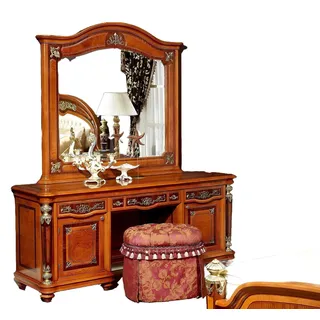 Xlmoebel Schminktisch Edler Schminktisch im Barock-Rokoko-Stil mit großem Spiegel (YB E29 Serie Schminktisch), Hergestellt in Europa braun