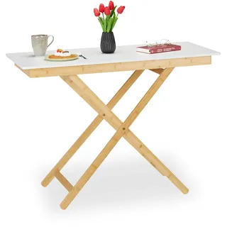 Relaxdays Klapptisch Bambus & MDF, HBT 70x105x50 cm, Esstisch in Küche, Wohnzimmer, Balkon, Natur/weiß