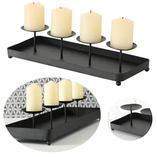 LS-LebenStil Kerzenschale Eisen 40cm Schwarz Stumpenkerze Kerzenständer Kerzenleiste Adventskerzen Kerzen-Tablett Weihnachten Advent Winter Tisch Dekoration Adventskranz Kerzenhalter
