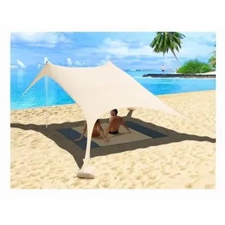 Strandtente UV50+ - Inklusive Sandkörner und Picknickdecke - 2,4x2,4 m - Beige
