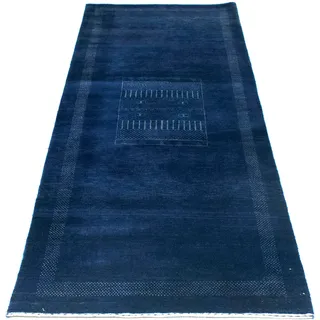 Wollteppich MORGENLAND "Loribaft Teppich handgeknüpft dunkelblau" Teppiche Gr. B/L: 80 cm x 242 cm, 18 mm, 1,94 m2, 1 St., blau (dunkelblau) Küchenteppiche handgeknüpft