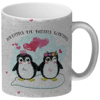 speecheese Tasse Pinguin Pärchen Glitzer-Kaffeebecher mit Spruch
