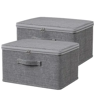 XUQEAYWD 2 Stück Stoff Aufbewahrungsbox Mit Deckel, 30x20x14cm Schrank Organizer Boxen, Kisten Aufbewahrung Mit Deckel Aus Stoff, Aufbewahrungsboxen Schrank Organizer, Faltbare Waschbare