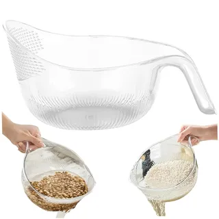 Reissieb 9x5 Zoll BPA-freier Plastik-Reis-Waschmaschine mit feinen Löchern und ergonomischem Griff multifunktionales Obstwaschschüssel zum Reinigen von Obst, Gemüse transparent, Reissieb, Reissieb