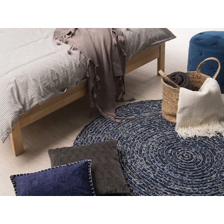 Teppich Baumwolle dunkelblau Jeans Optik ⌀ 140 cm BULUCA