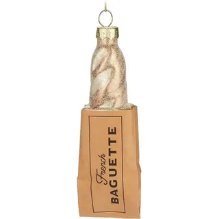 BRUBAKER Christbaumschmuck French Baguette - Handbemalte Weihnachtskugel aus Glas Baumkugel 13 cm (1-tlg), Französisches Brot - Weihnachtsdekoration Frankreich - Mundgeblasen braun