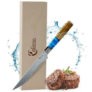 Calisso Filetiermesser Ausbeinmesser Aquamarine Line, Damastmesser blau