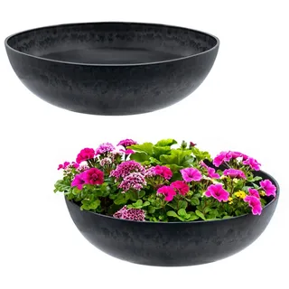 Spetebo Blumentopf Pflanzschale massiv in Stein Optik (schwarz, 1 St., Kunststoff), Premium Blumenschale marmoriert für Außen und Innen Ø 30 cm