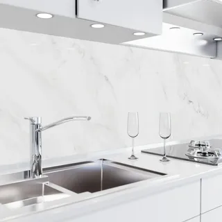 danario Küchenrückwand selbstklebend - Matt - Spritzschutz Küche - versteifte PET Folie - 0,37 mm - Marmor weiß - 80cm x 280cm