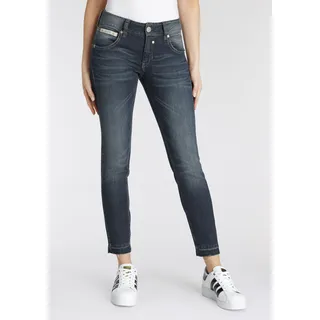 Slim-fit-Jeans HERRLICHER "TOUCH" Gr. 25, N-Gr, blau (doom) Damen Jeans Röhrenjeans in 78 Länge und ausgefranstem Hosensaum